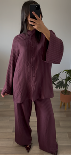 ENSEMBLE EN LIN BORDEAUX «MARYAM »